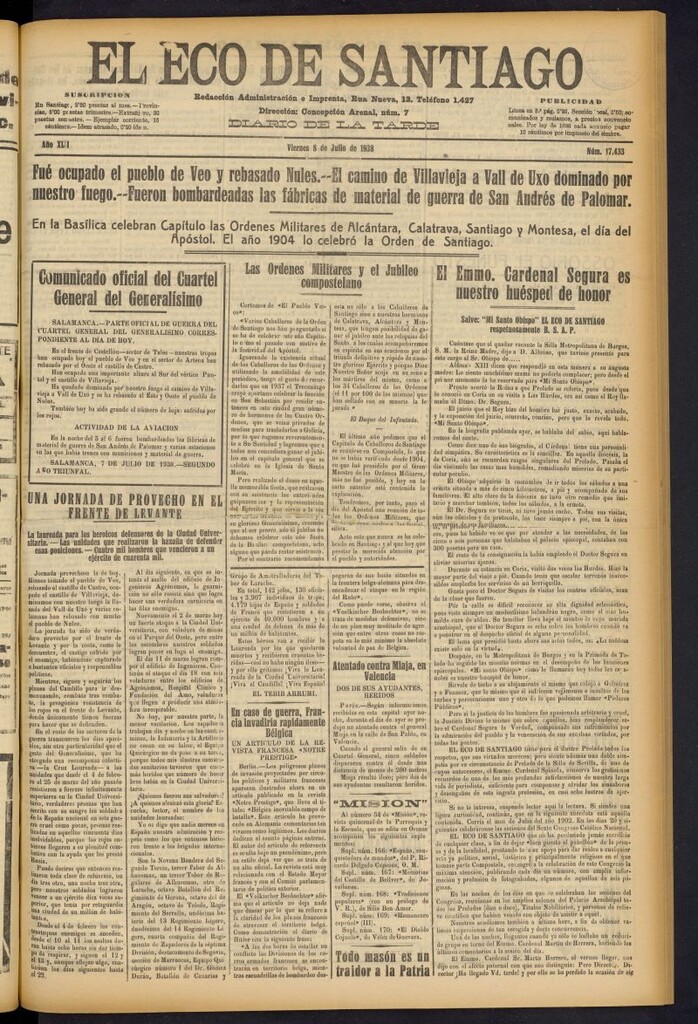 Miniatura de El Eco de Santiago : diario de la tarde del 8 de julio de 1938, nº 17433