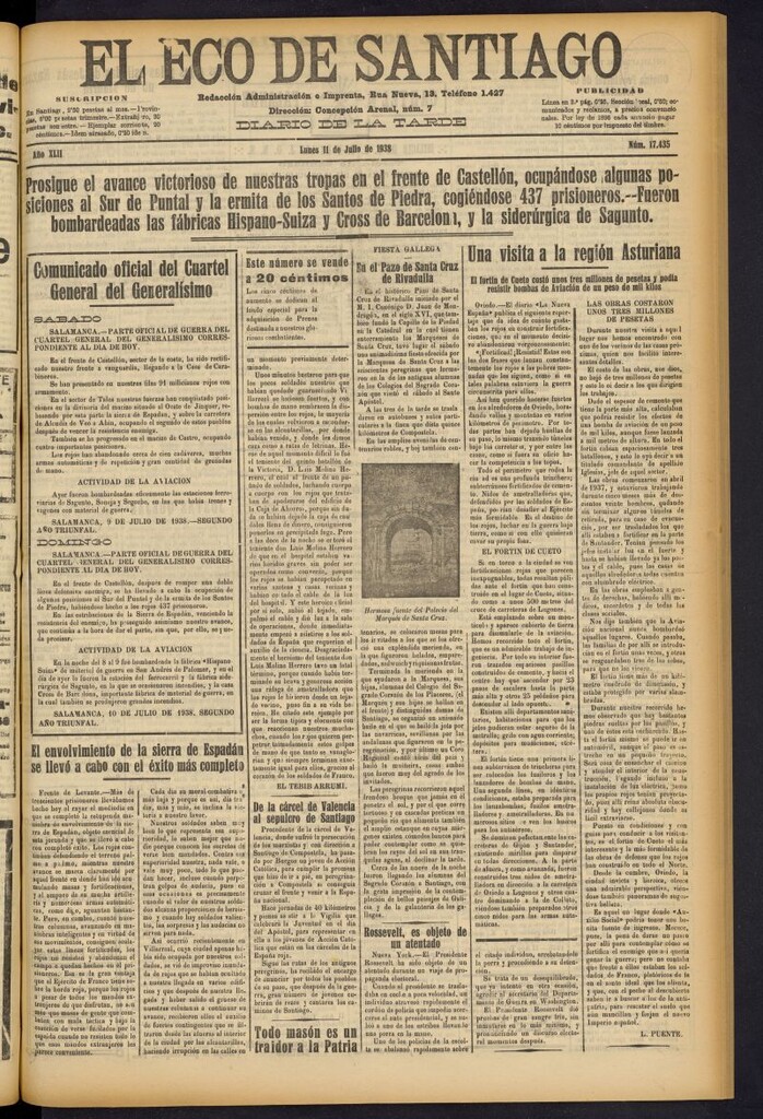Miniatura de El Eco de Santiago : diario de la tarde del 11 de julio de 1938, nº 17435