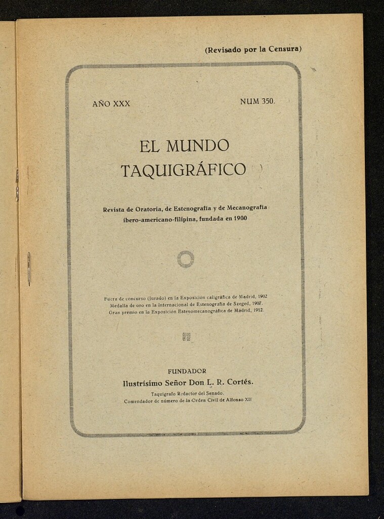 Miniatura de El Mundo Taquigráfico: revista mensual hispano-americana de oratoria y de estenografía. Mayo de 1929, nº 350