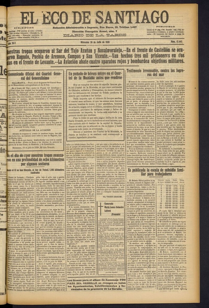 Miniatura de El Eco de Santiago : diario de la tarde del 20 de julio de 1938, nº 17442