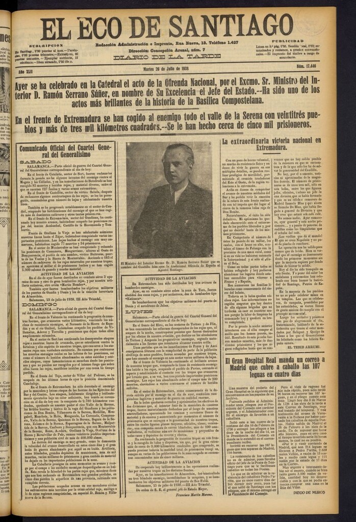 Miniatura de El Eco de Santiago : diario de la tarde del 26 de julio de 1938, nº 17446