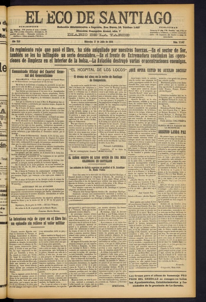 Miniatura de El Eco de Santiago : diario de la tarde del 27 de julio de 1938, nº 17447