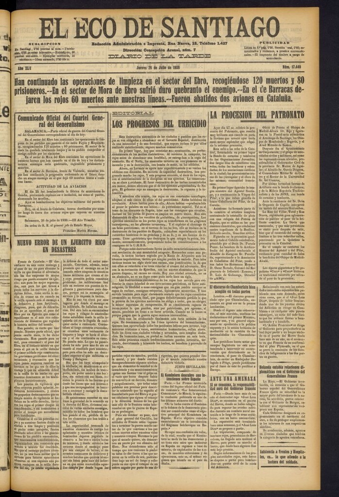 Miniatura de El Eco de Santiago : diario de la tarde del 28 de julio de 1938, nº 17448