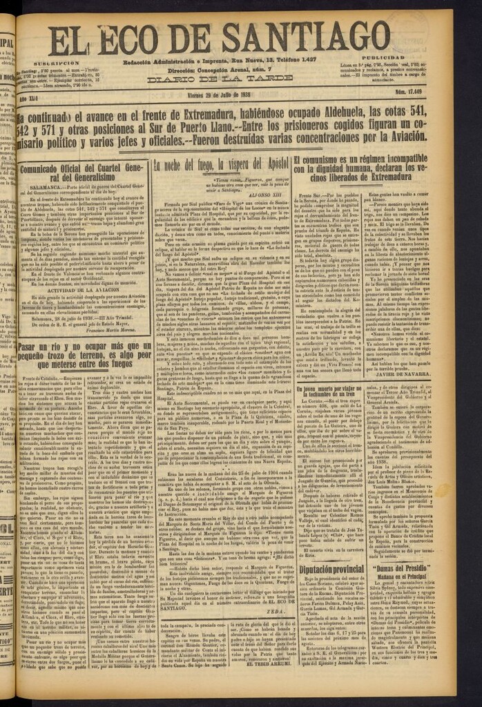 Miniatura de El Eco de Santiago : diario de la tarde del 29 de julio de 1938, nº 17449