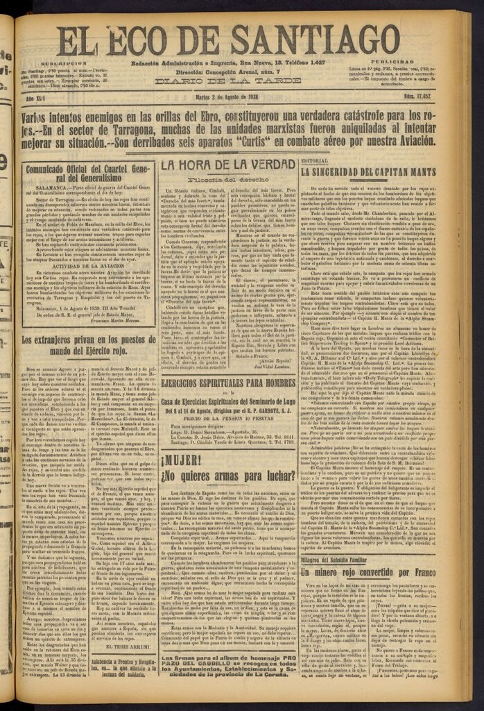 Miniatura de El Eco de Santiago : diario de la tarde del 2 de agosto de 1938, nº 17452