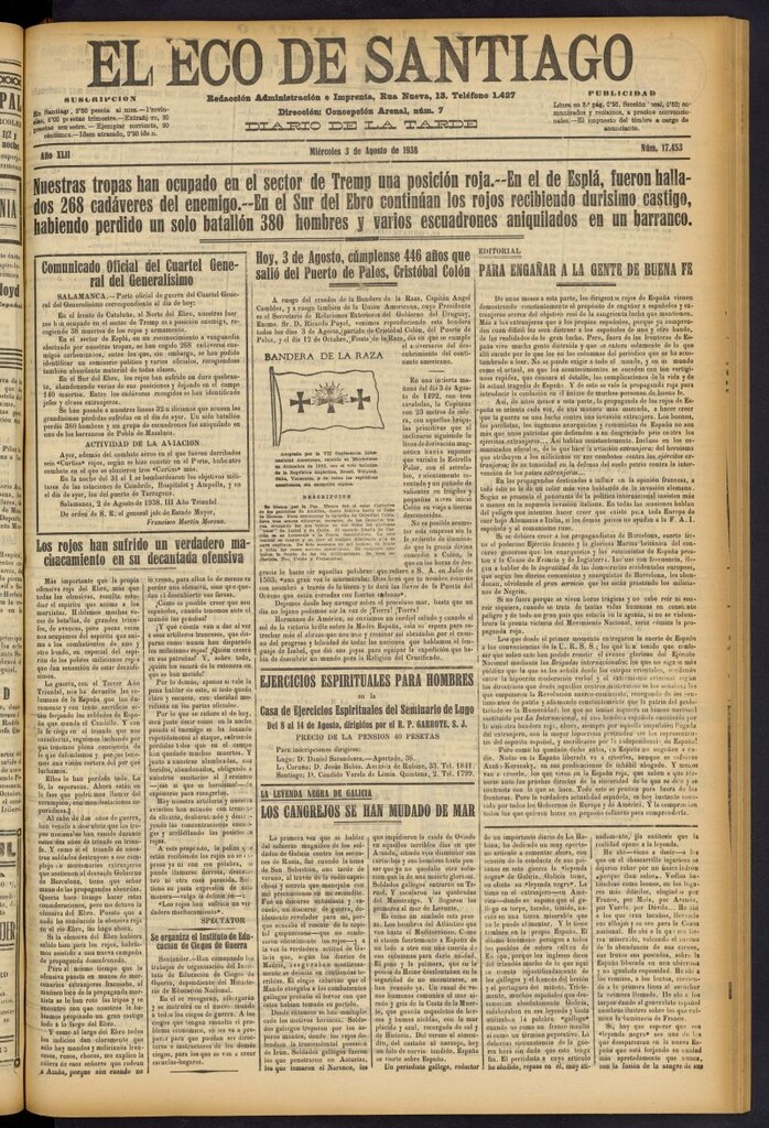 Miniatura de El Eco de Santiago : diario de la tarde del 3 de agosto de 1938, nº 17453
