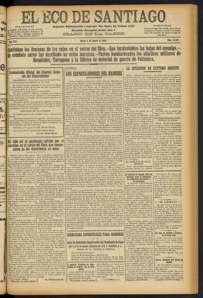 Miniatura de El Eco de Santiago : diario de la tarde del 4 de agosto de 1938, nº 17454