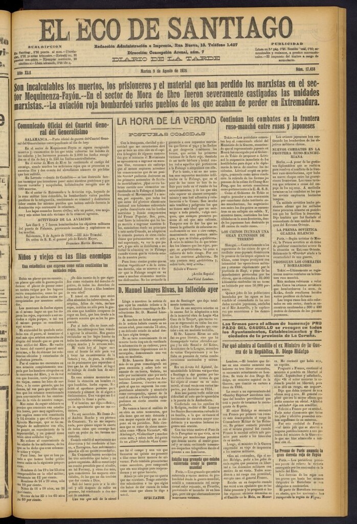 Miniatura de El Eco de Santiago : diario de la tarde del 9 de agosto de 1938, nº 17458