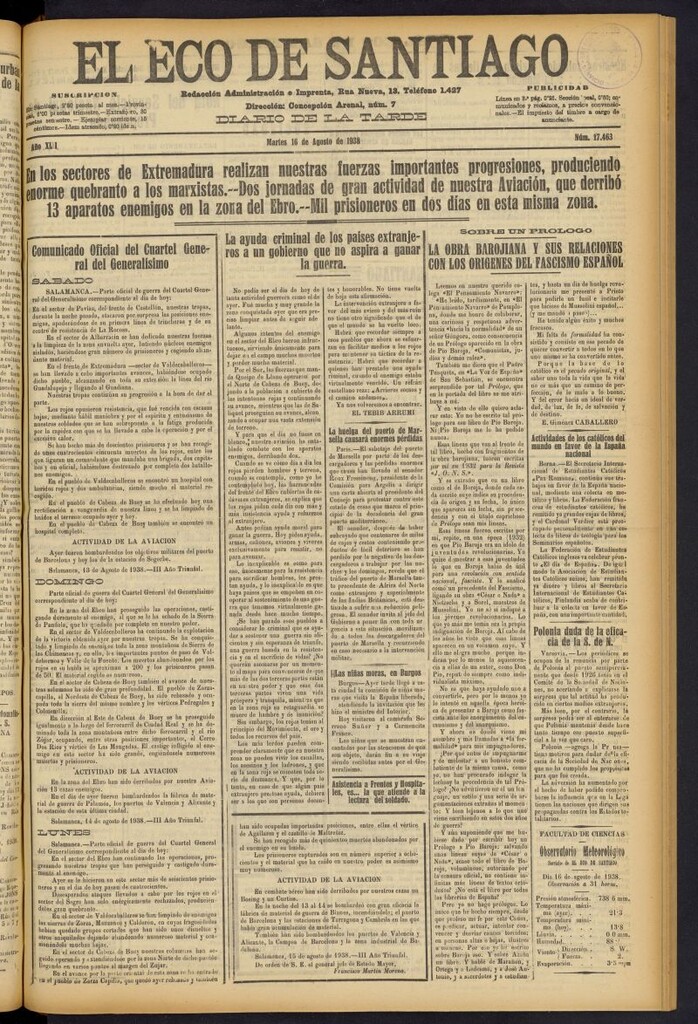 Miniatura de El Eco de Santiago : diario de la tarde del 16 de agosto de 1938, nº 17463