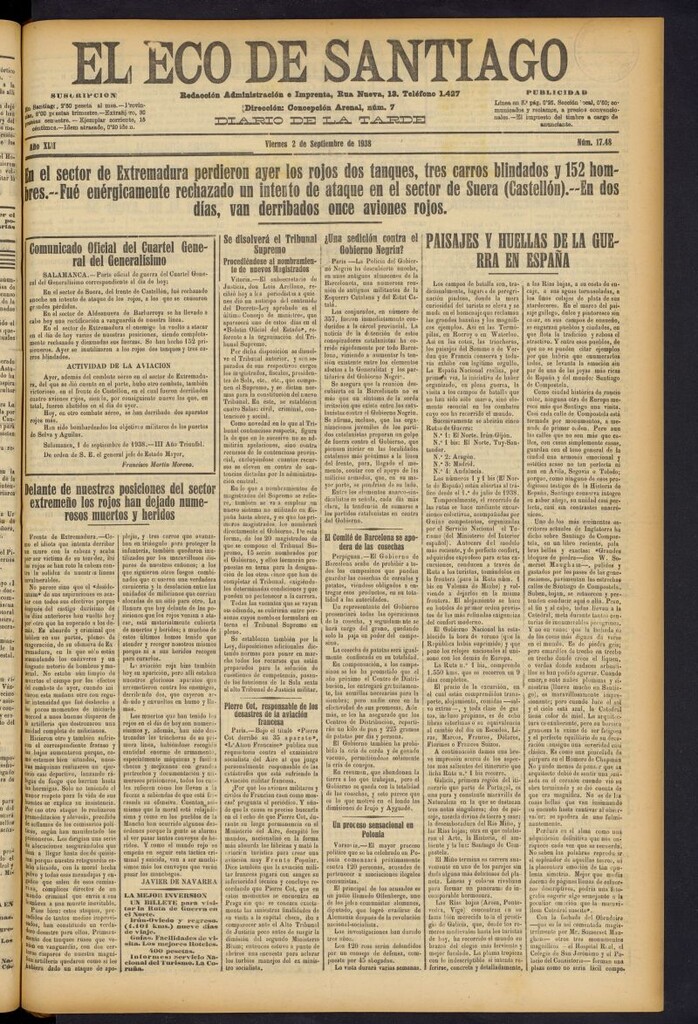 Miniatura de El Eco de Santiago : diario de la tarde del 2 de septiembre de 1938, nº 17.48