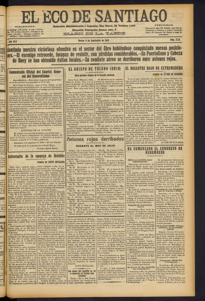 Miniatura de El Eco de Santiago : diario de la tarde del 6 de septiembre de 1938, nº 17.51