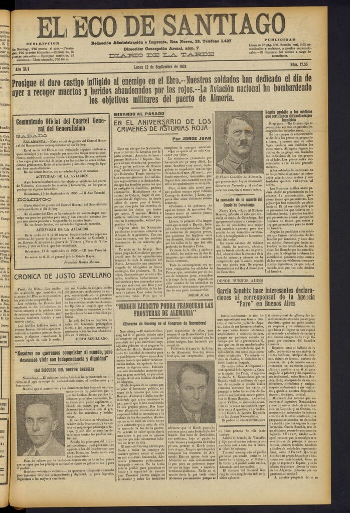 Miniatura de El Eco de Santiago : diario de la tarde del 12 de septiembre de 1938, nº 17.55