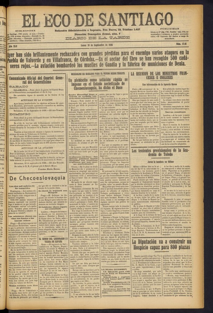 Miniatura de El Eco de Santiago : diario de la tarde del 19 de septiembre de 1938, nº 17.61