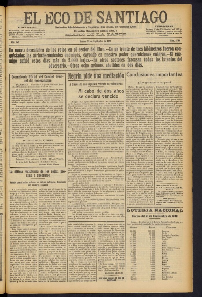 Miniatura de El Eco de Santiago : diario de la tarde del 22 de septiembre de 1938, nº 17.64