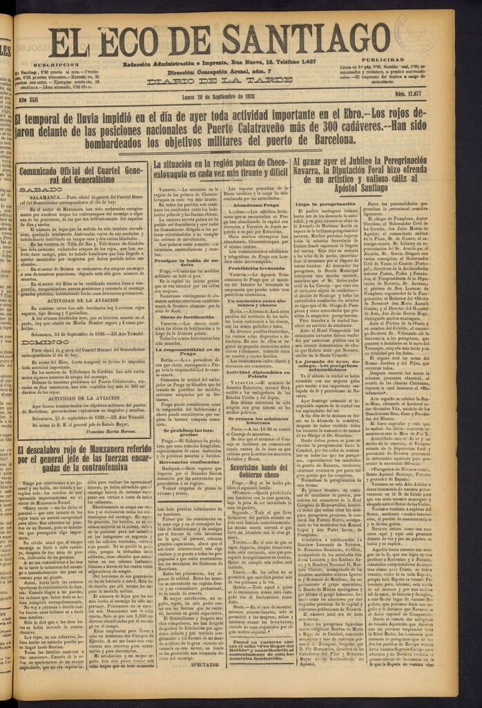 Miniatura de El Eco de Santiago : diario de la tarde del 26 de septiembre de 1938, nº 17.677