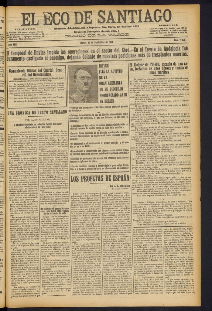 Miniatura de El Eco de Santiago : diario de la tarde del 27 de septiembre de 1938, nº 17678