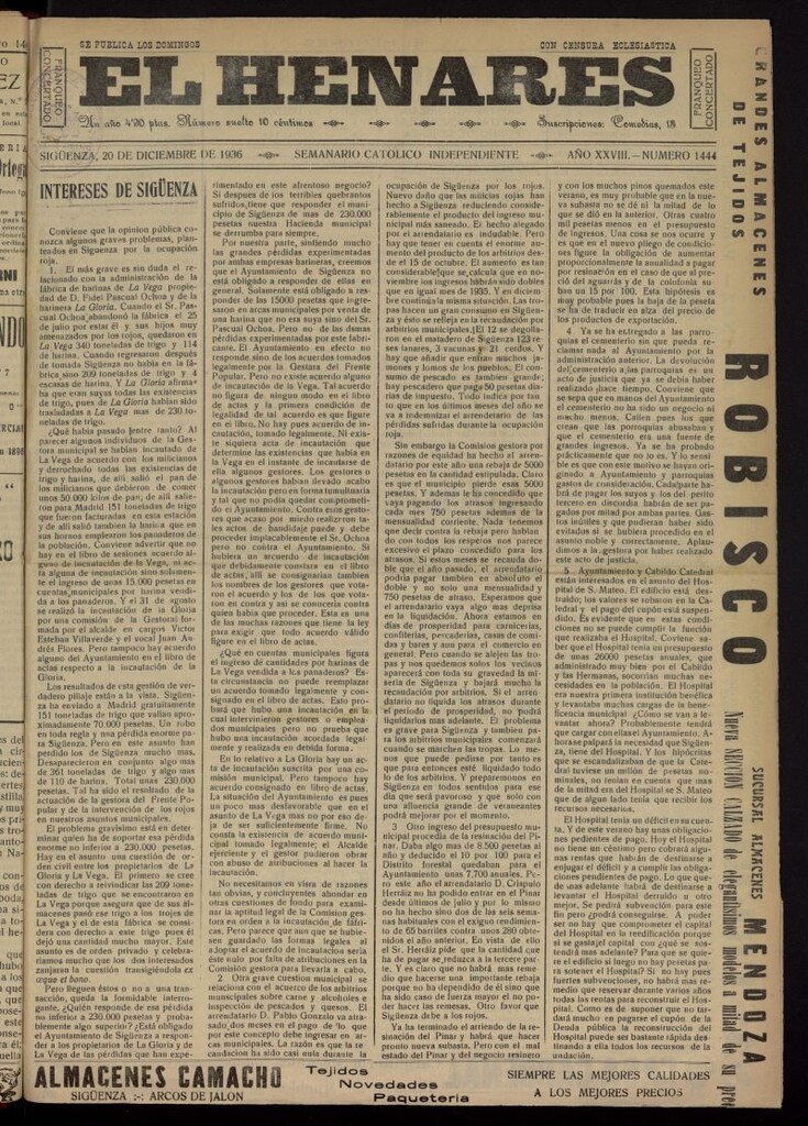 Miniatura de El Henares : semanario católico independiente del 20 de diciembre de 1936, nº 1444