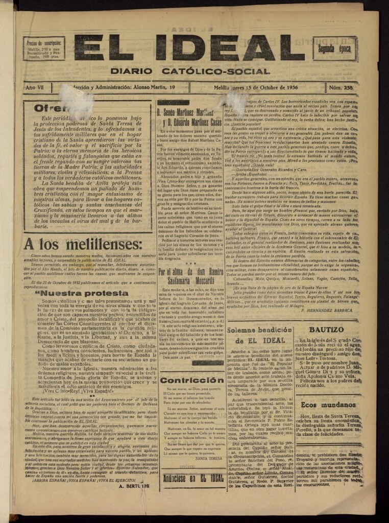 Miniatura de El ideal : periódico católico-social del 15 de octubre de 1936, nº 258