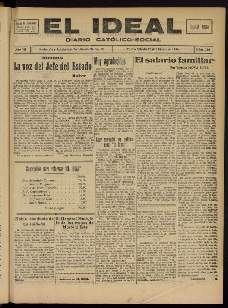 Miniatura de El ideal : periódico católico-social del 17 de octubre de 1936, nº 260