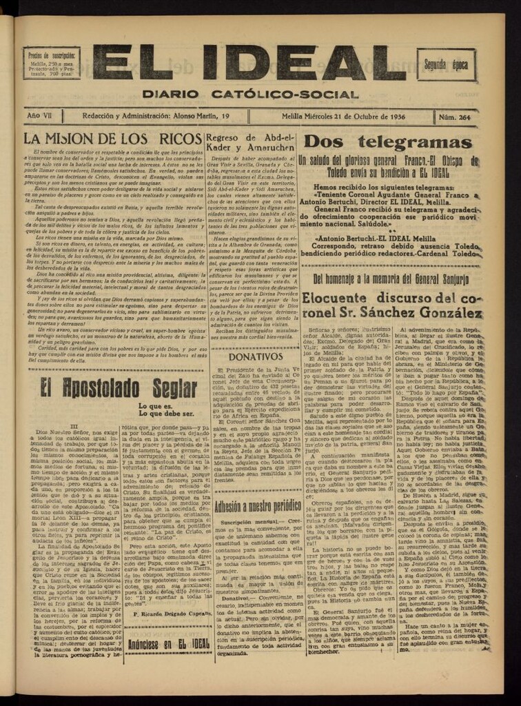 Miniatura de El ideal : periódico católico-social del 21 de octubre de 1936, nº 264