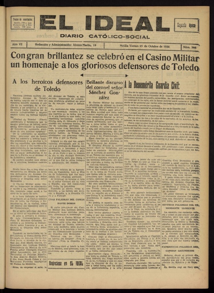 Miniatura de El ideal : periódico católico-social del 23 de octubre de 1936, nº 266