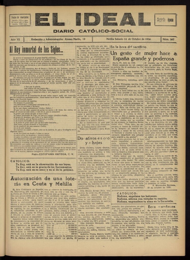 Miniatura de El ideal : periódico católico-social del 24 de octubre de 1936, nº 267
