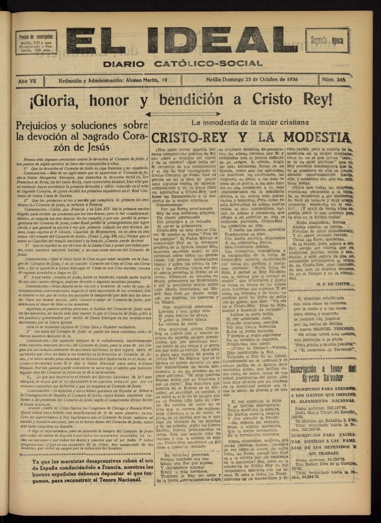 Miniatura de El ideal : periódico católico-social del 25 de octubre de 1936, nº 268
