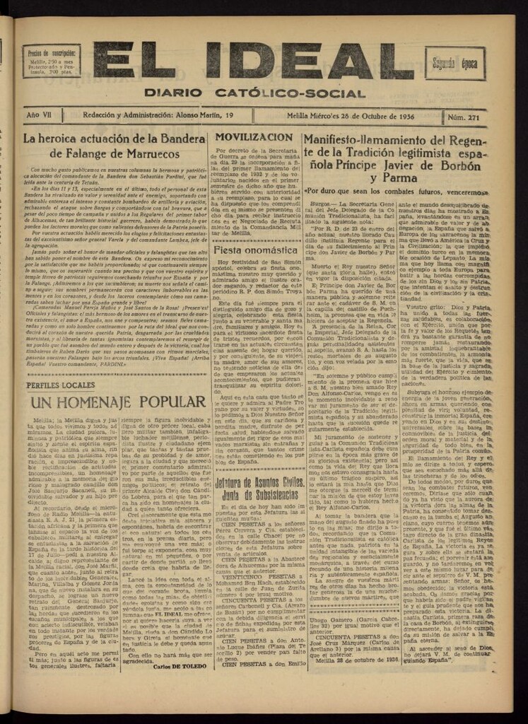 Miniatura de El ideal : periódico católico-social del 28 de octubre de 1936, nº 271