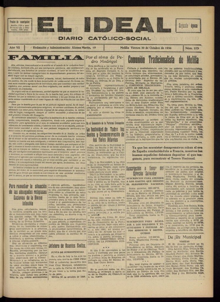 Miniatura de El ideal : periódico católico-social del 30 de octubre de 1936, nº 273