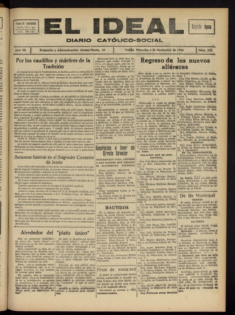 Miniatura de El ideal : periódico católico-social del 4 de noviembre de 1936, nº 278