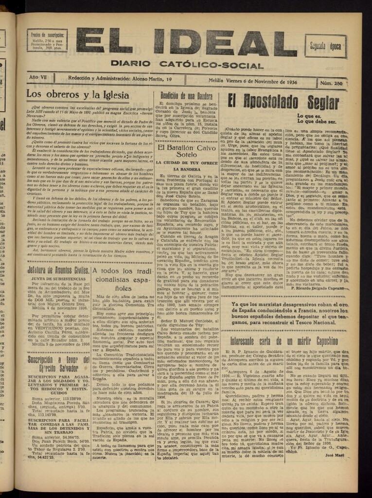 Miniatura de El ideal : periódico católico-social del 6 de noviembre de 1936, nº 280