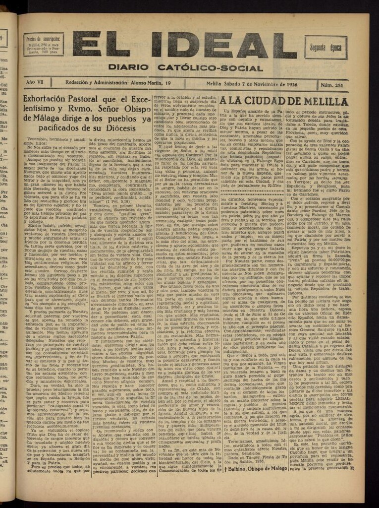 Miniatura de El ideal : periódico católico-social del 7 de noviembre de 1936, nº 281
