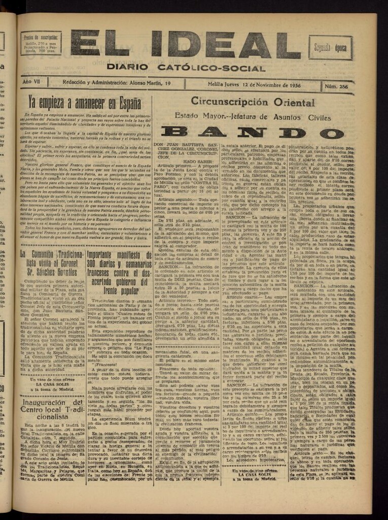 Miniatura de El ideal : periódico católico-social del 12 de noviembre de 1936, nº 286