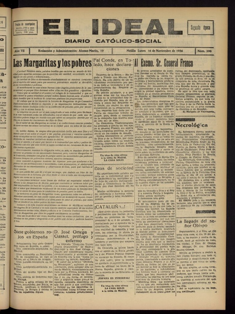 Miniatura de El ideal : periódico católico-social del 16 de noviembre de 1936, nº 290