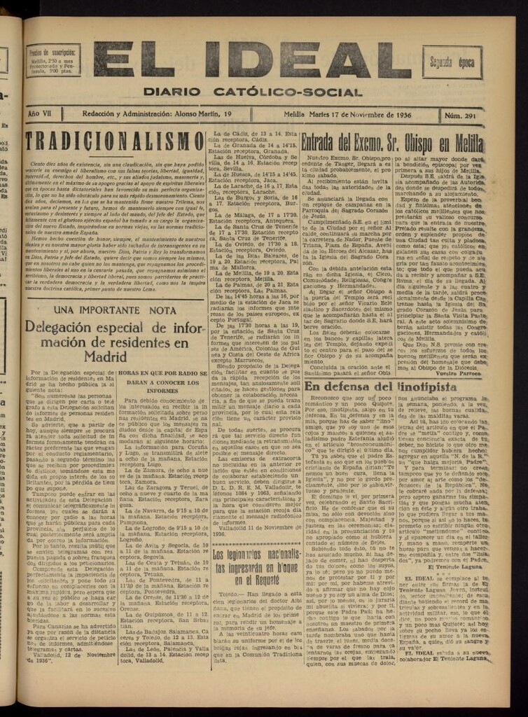 Miniatura de El ideal : periódico católico-social del 17 de noviembre de 1936, nº 291