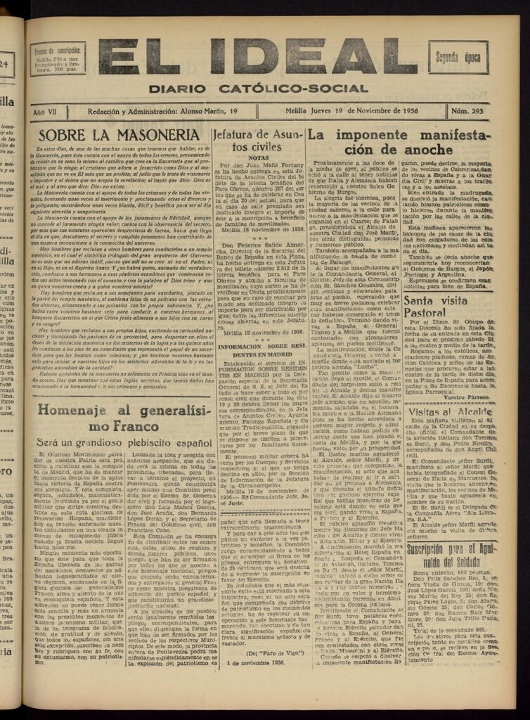 Miniatura de El ideal : periódico católico-social del 19 de noviembre de 1936, nº 293