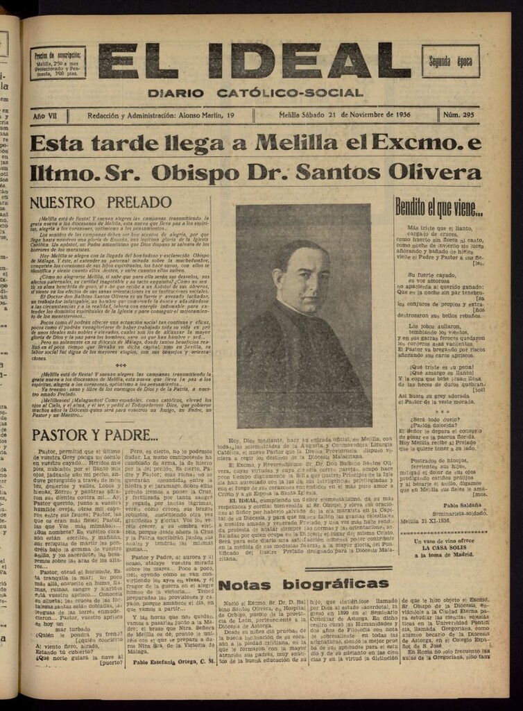 Miniatura de El ideal : periódico católico-social del 21 de noviembre de 1936, nº 295