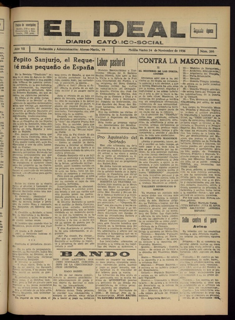 Miniatura de El ideal : periódico católico-social del 24 de noviembre de 1936, nº 298