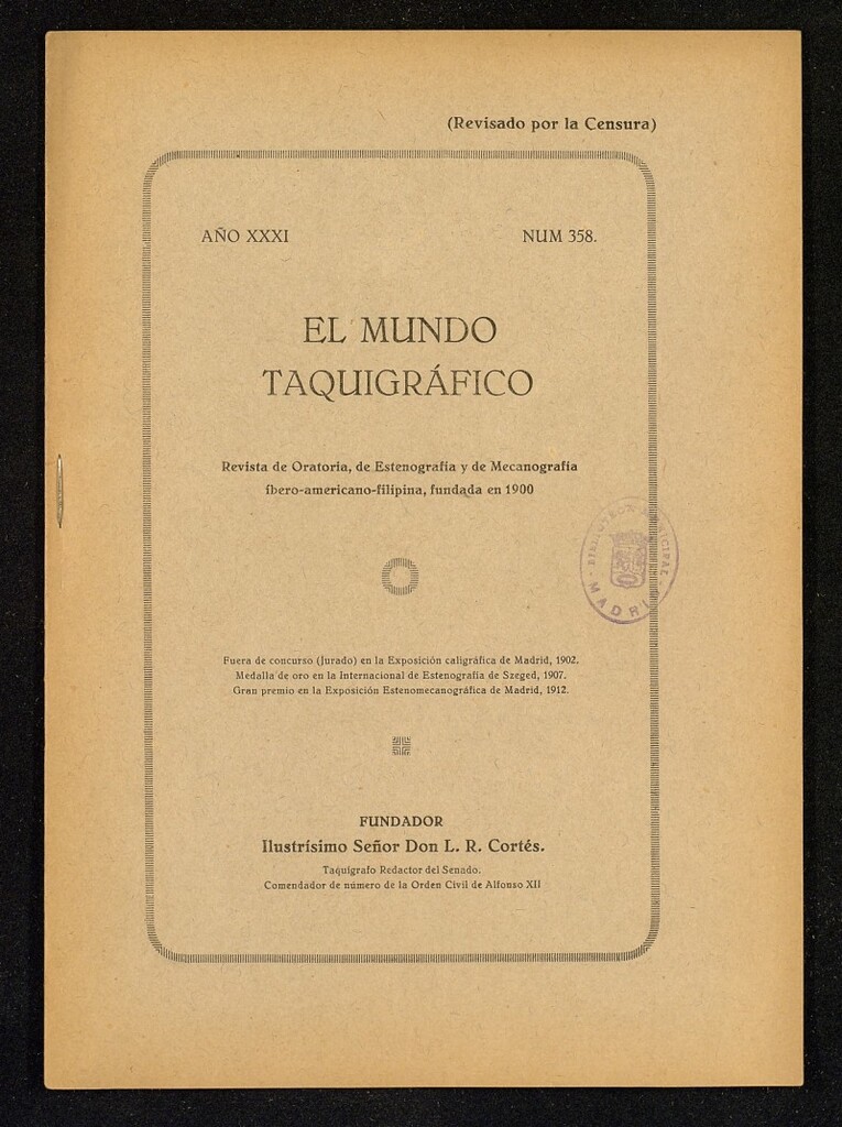 Miniatura de El Mundo Taquigráfico: revista mensual hispano-americana de oratoria y de estenografía. Enero de 1930, nº 358