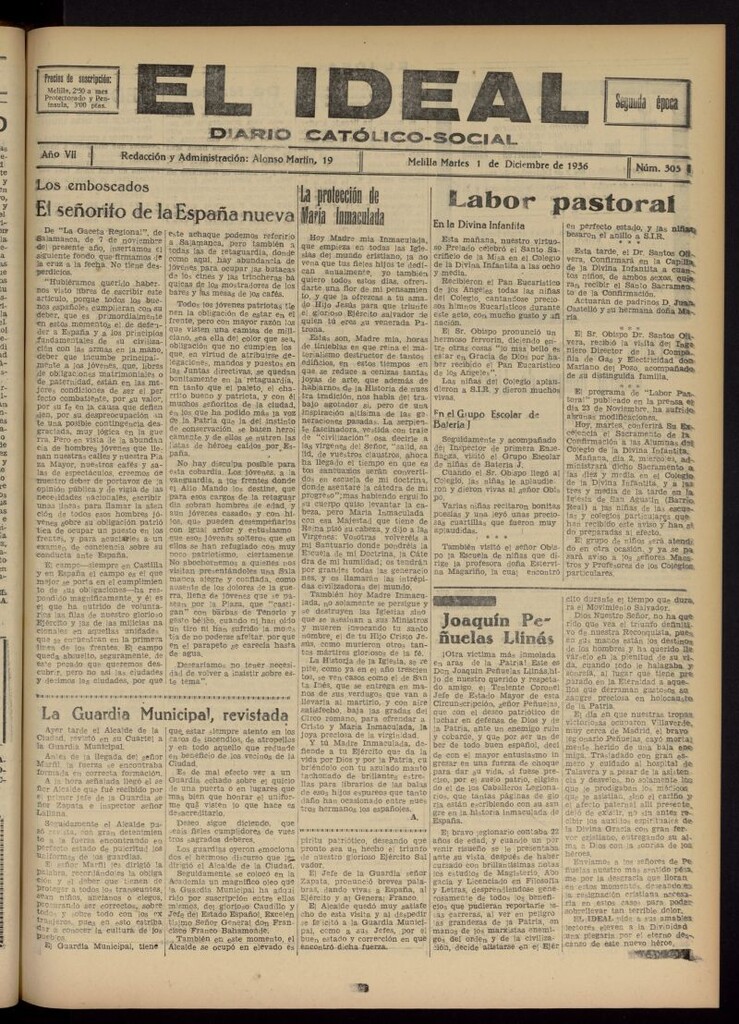 Miniatura de El ideal : periódico católico-social del 1 de diciembre de 1936, nº 305