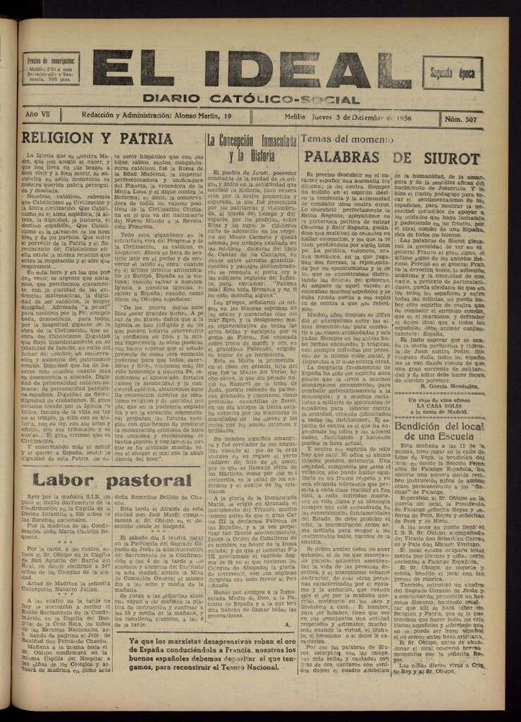 Miniatura de El ideal : periódico católico-social del 3 de diciembre de 1936, nº 307