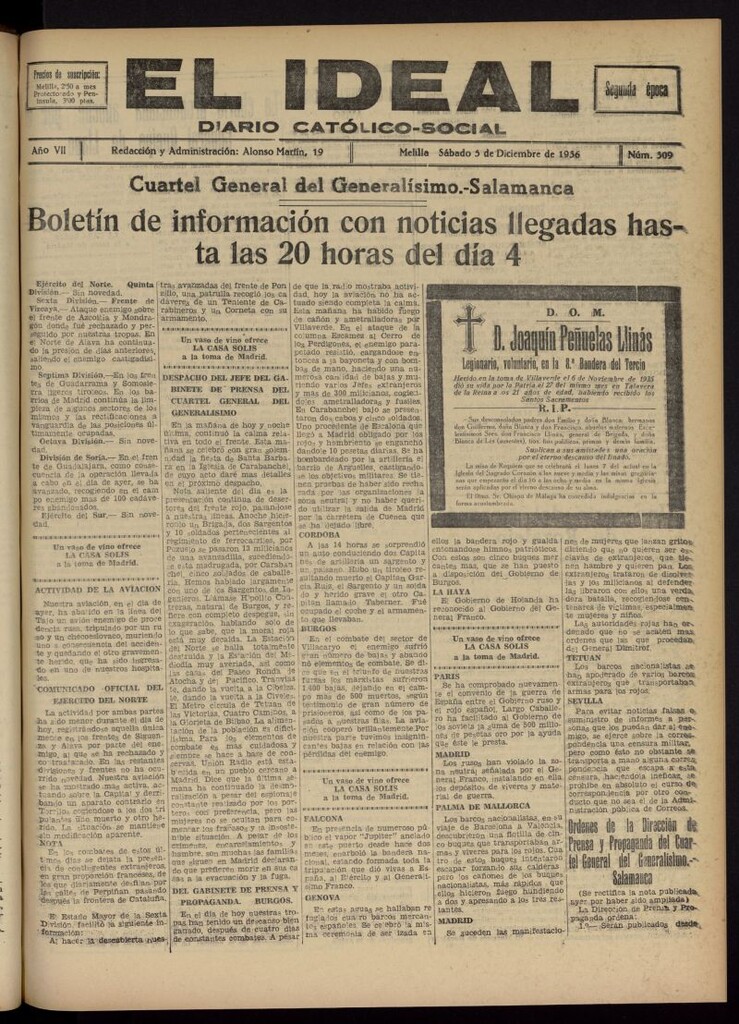 Miniatura de El ideal : periódico católico-social del 5 de diciembre de 1936, nº 309