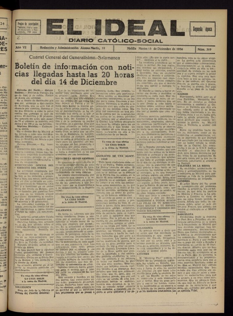Miniatura de El ideal : periódico católico-social del 15 de diciembre de 1936, nº 319