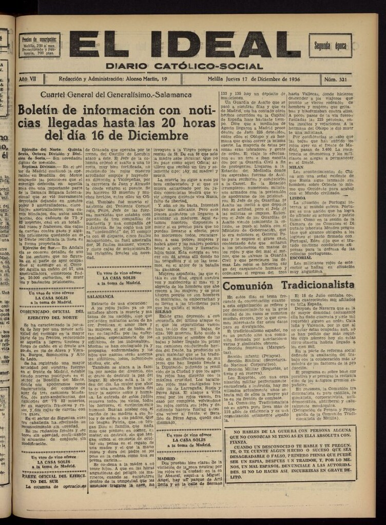 Miniatura de El ideal : periódico católico-social del 17 de diciembre de 1936, nº 321