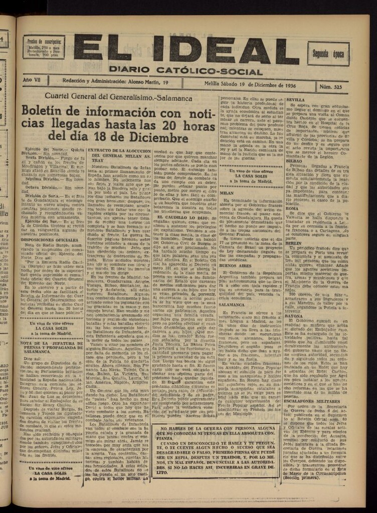 Miniatura de El ideal : periódico católico-social del 19 de diciembre de 1936, nº 323