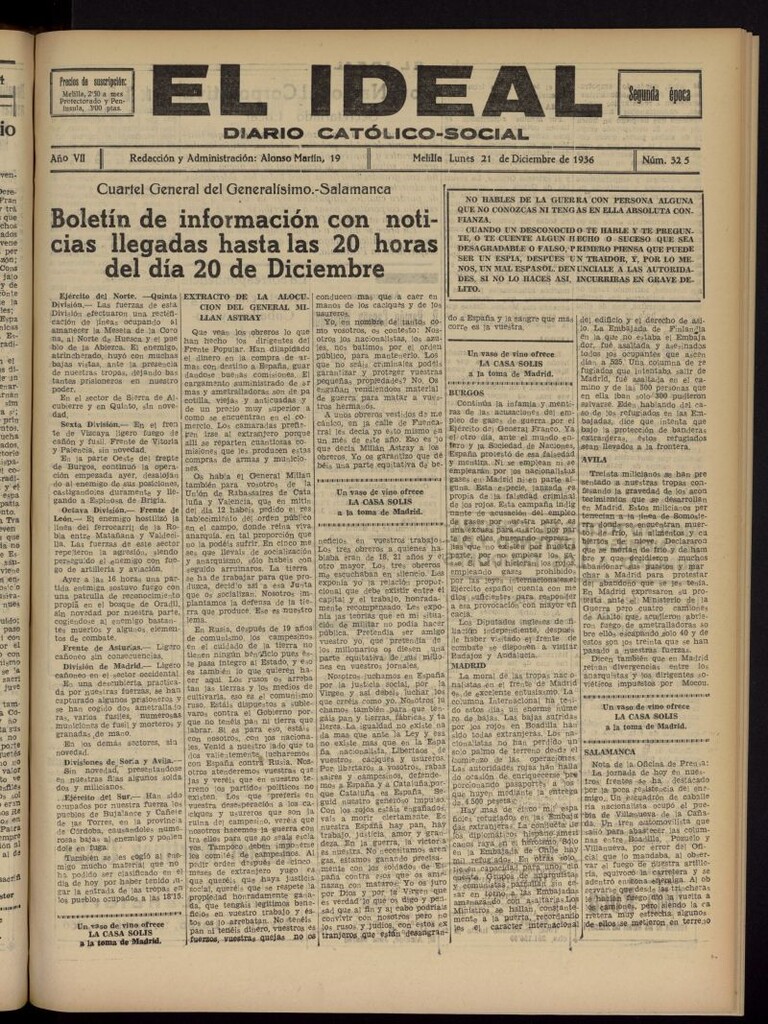 Miniatura de El ideal : periódico católico-social del 21 de diciembre de 1936, nº 325
