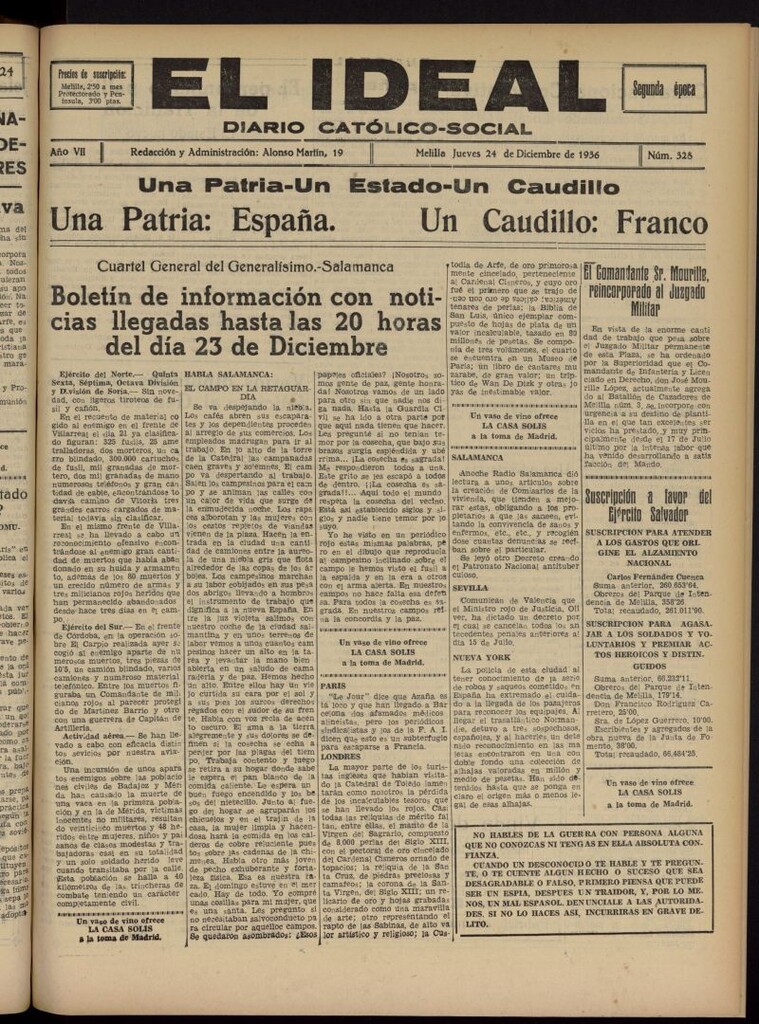 Miniatura de El ideal : periódico católico-social del 24 de diciembre de 1936, nº 328