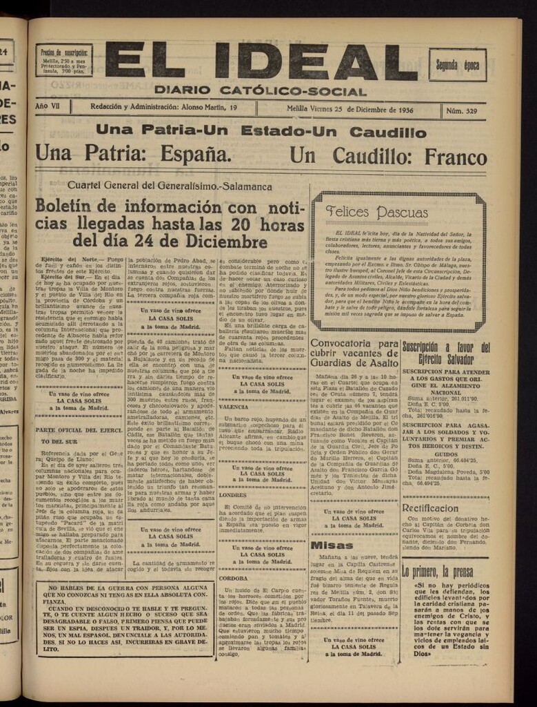 Miniatura de El ideal : periódico católico-social del 25 de diciembre de 1936, nº 329
