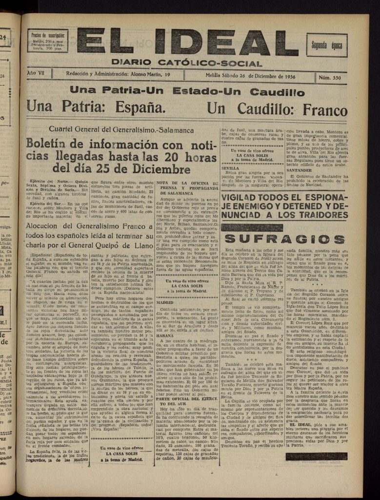 Miniatura de El ideal : periódico católico-social del 26 de diciembre de 1936, nº 330