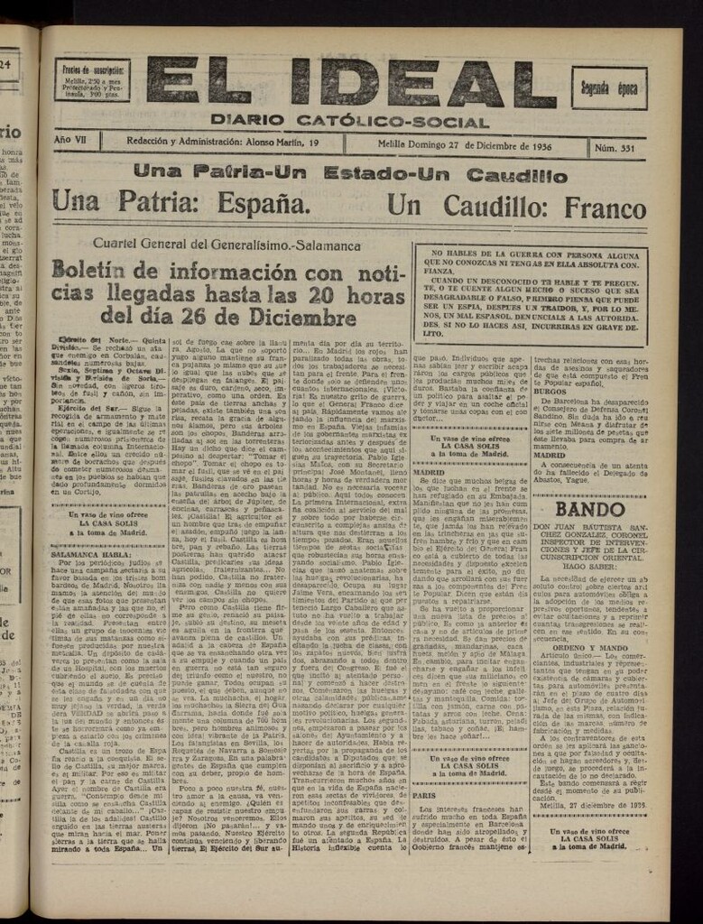 Miniatura de El ideal : periódico católico-social del 27 de diciembre de 1936, nº 331